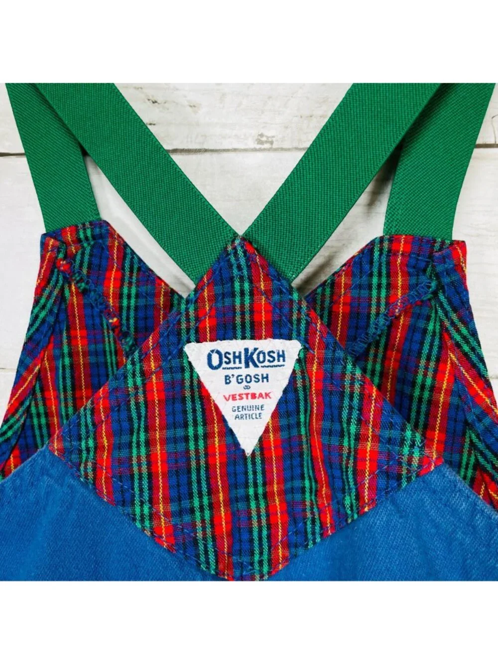 Vintage OshKosh Plaid Vest Elastic Suspender Overalls Romper Outfit 3T